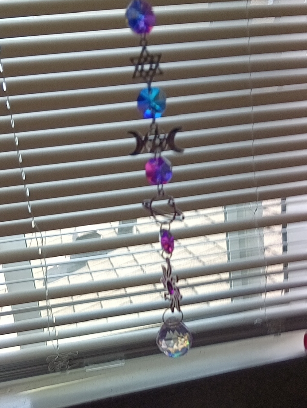 Crystal Prism Sun Catcher with Purple and Blue Beads